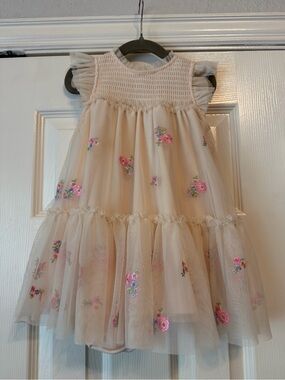 Zunie Cream Tulle Dress with Pink Floral Embroidery- perfect flower girl dress!